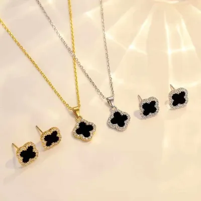 Beautiful Rhinestone Clover Design Four Leaf Jewelry Set (3 pcs)